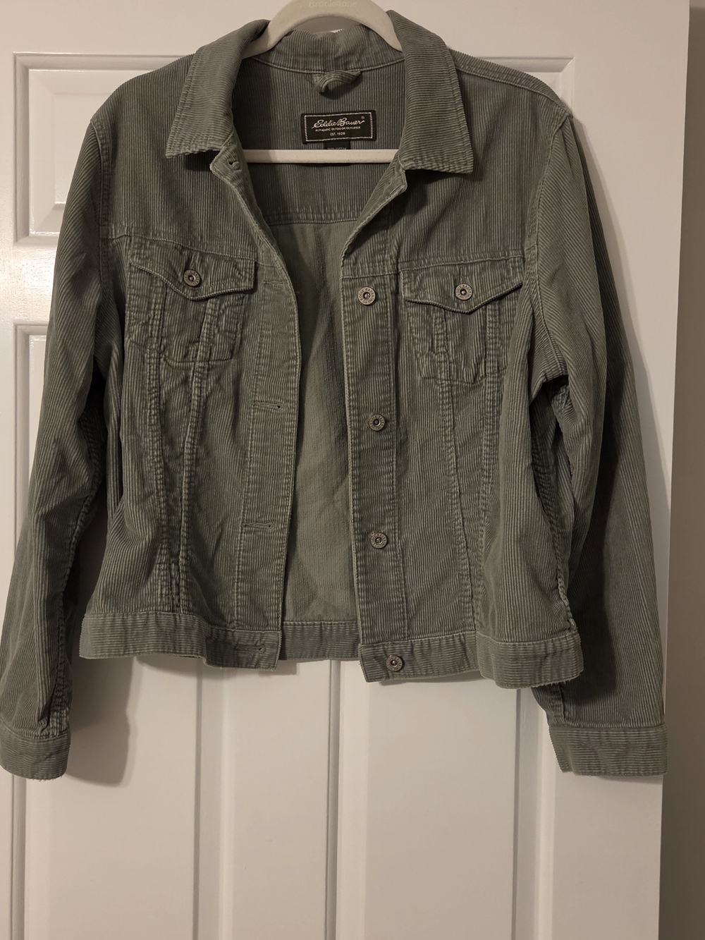 Eddie Bauer Women's Olive Green Corduroy Jacket Large 100% Cotton